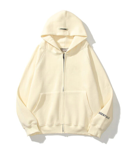 Essentials Reflective Print Zip up Oversized Cream Hoodie.jpg